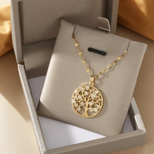 Elegant 18K Gold Plated Copper Tree of Life Pendant Necklace with Cubic Synthetic Zirconia, Women's Fashion Jewelry, Simple Cute Style, Perfect for Daily Wear and Parties, Special Occasion Jewelry, Elegant Accessory, Dainty Pendant, Stylish Necklace