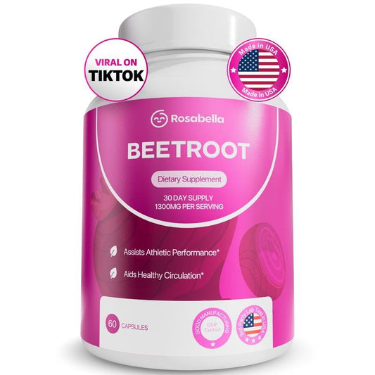 Rosabella Organic Beetroot Capsules (1300mg)for Blood Flow & Heart Health