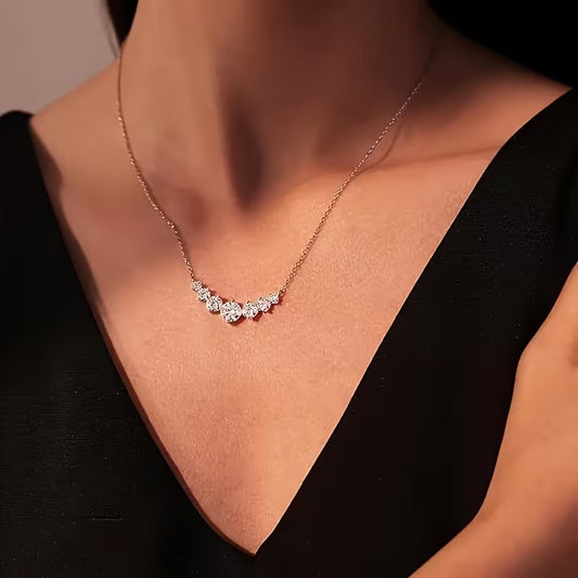 925 Silver Moissanite Necklace, Fashion Luxury Three Carat Moissanite Diamond Necklace, Necklace Length (15.74+2.36) For Engagement Wedding Anniversary Gift Gift Gift Mother'S Day Gift, Gift Box