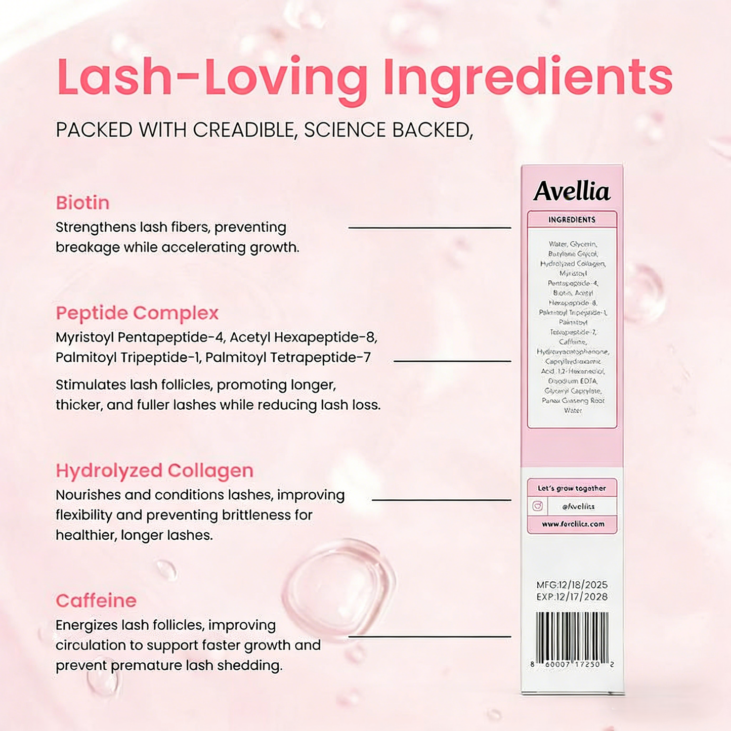 Avellia Eyelash Enhancing Serum with Powerful Peptides & Plant Botanicals for Thinning Lashes 3ML Makeup Cosmetic-tss