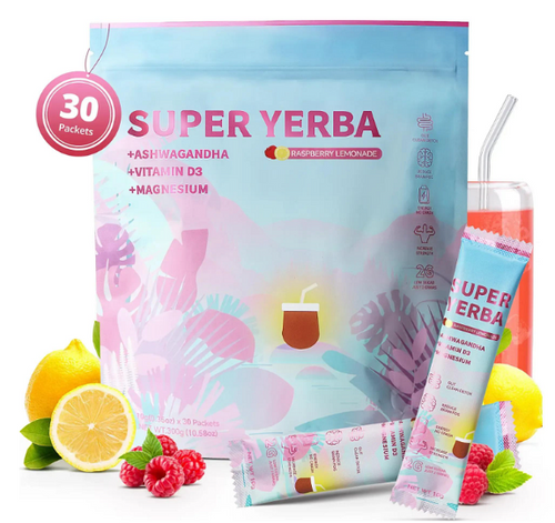 Super Yerba Mate Health Tea | Yerba Mate Instant Tea Powder | Raspberry Lemonade Flavor | 30 Servings