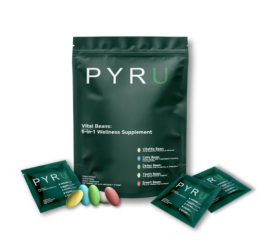 PYRU 5in1 Daily Wellness Pack - 21 Day Supply with Vitamins, Iron, Probiotics, DHA, Ashwagandha & CoQ10 - All-in-One Supplement for Energy, Gut Health, Stress & Focus - Convenient Travel Sachets (21 Count)