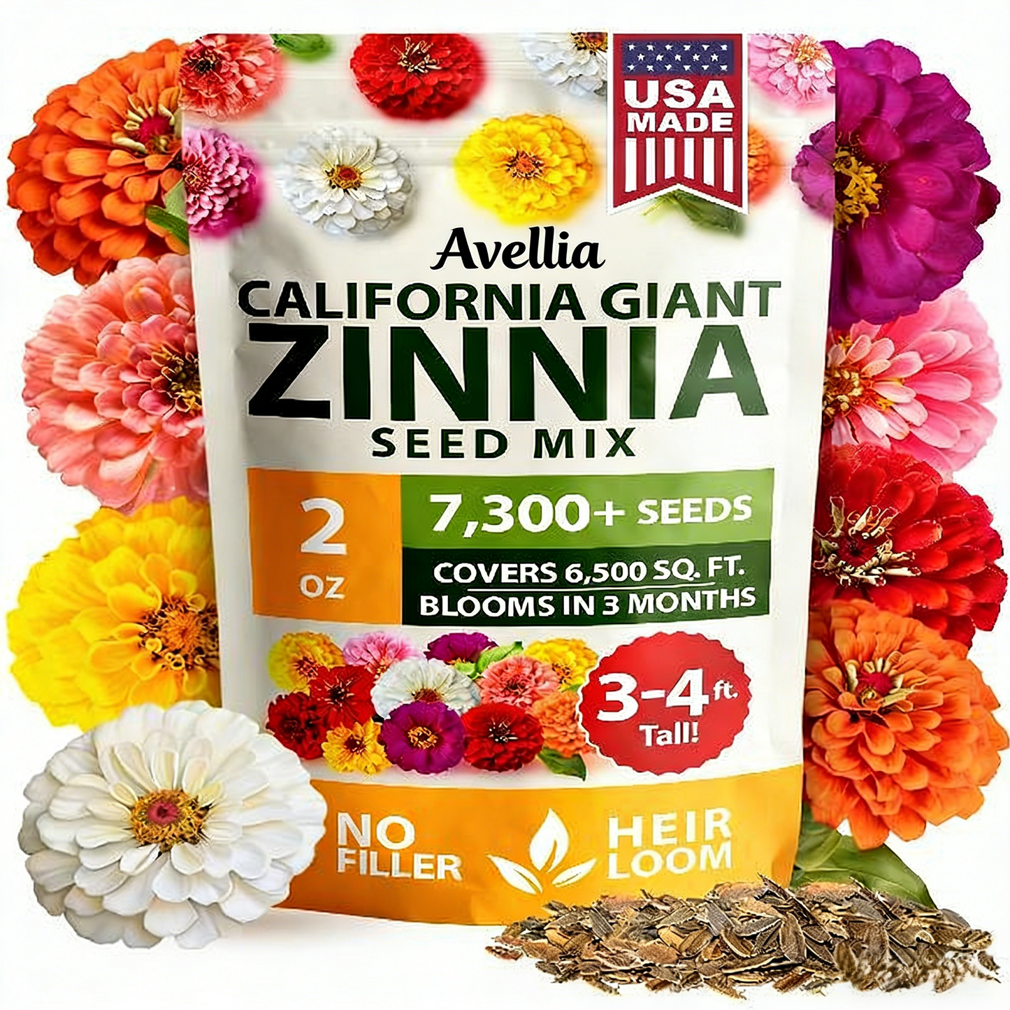 【Mother’s Day Gift】Avellia Zinnia Seeds - Pure Seeds - No Filler - USA Heirloom Flower Seeds-tss