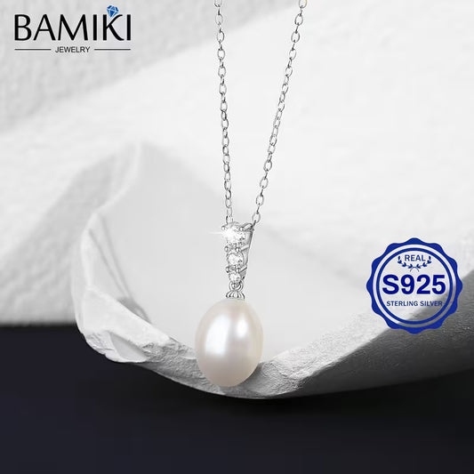 925 Sterling Silver Natural Seawater Pearl Pearl Necklace And Earrings Set 9-10MM