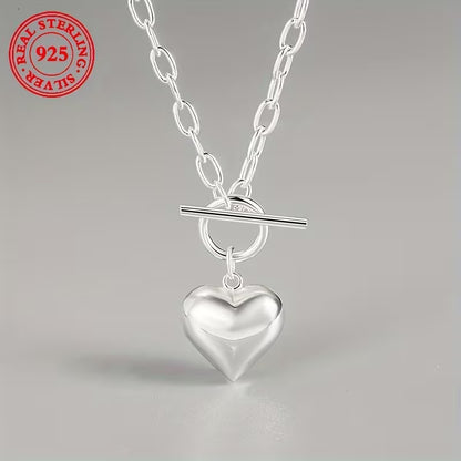 Two pieces-S925 Sterling Silvery - Heart pendant Necklace - with vintage Hip Hop OT buckle - perfect everyday accessory and Mother's Day, birthday gift