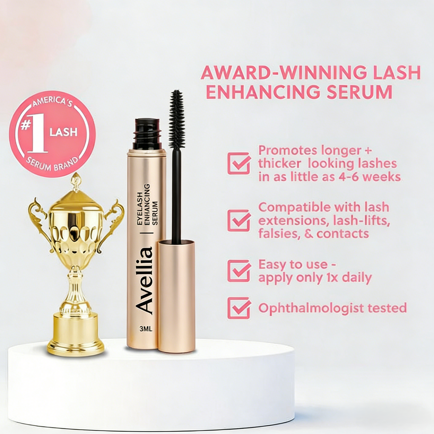 Avellia Eyelash Enhancing Serum with Powerful Peptides & Plant Botanicals for Thinning Lashes 3ML Makeup Cosmetic-tss