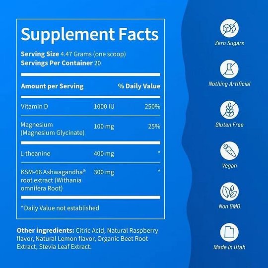 Supracalm Drink Mix, Raspberry Lemonade, L Theanine, Ksm-66 Ashwagandha, Magnesium Glycinate, Vitamin D 3, For Relaxation & Focus, No Sugar - Shipping From USA