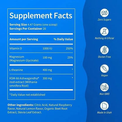 Supracalm Drink Mix, Raspberry Lemonade, L Theanine, Ksm-66 Ashwagandha, Magnesium Glycinate, Vitamin D 3, For Relaxation & Focus, No Sugar - Shipping From USA
