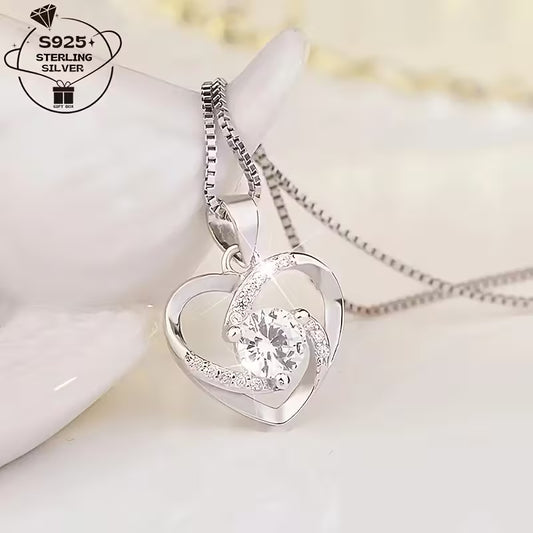 1pc 925 Silver Necklace for Women, Heart Pendant Fashion Collarbone Chain with Synthetic Zirconia- Perfect Mother's Day Gift, Bridesmaid Jewelry, Music Festival Accessories, Suitable for Daily Wear and Easter Party, Bridesmaid Gift, Stylish Pendant