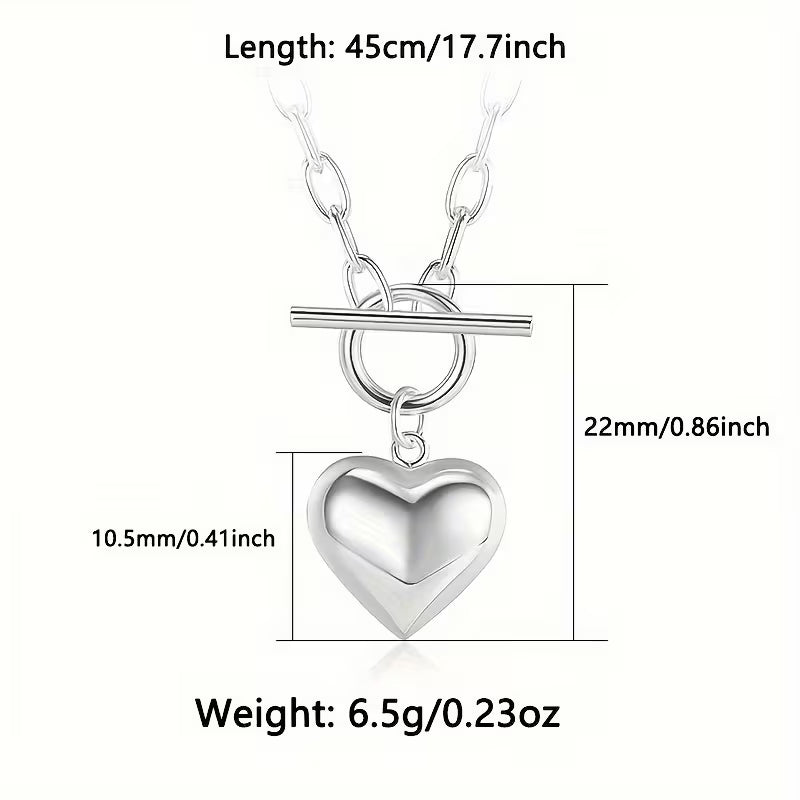 Two pieces-S925 Sterling Silvery - Heart pendant Necklace - with vintage Hip Hop OT buckle - perfect everyday accessory and Mother's Day, birthday gift