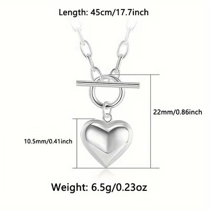 Two pieces-S925 Sterling Silvery - Heart pendant Necklace - with vintage Hip Hop OT buckle - perfect everyday accessory and Mother's Day, birthday gift