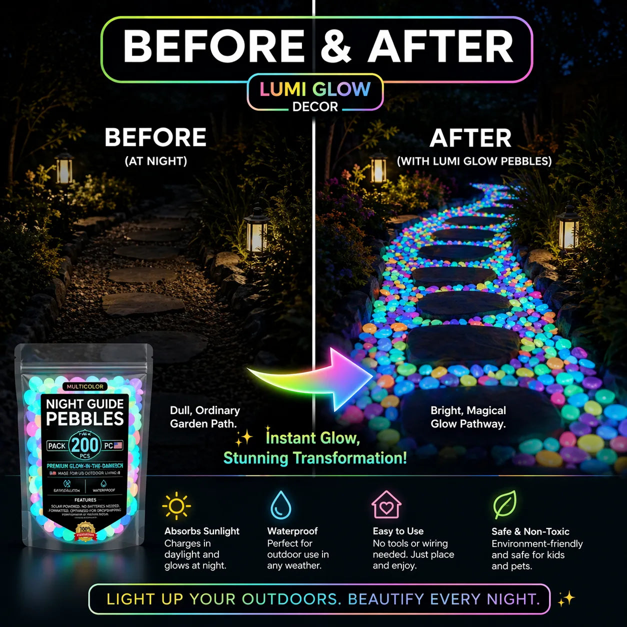 【Mother’s Day Gift】🌈 Glow-in-the-Dark Pebbles- Garden & Aquarium Decor-wsm