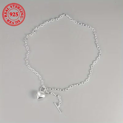 Two pieces-S925 Sterling Silvery - Heart pendant Necklace - with vintage Hip Hop OT buckle - perfect everyday accessory and Mother's Day, birthday gift