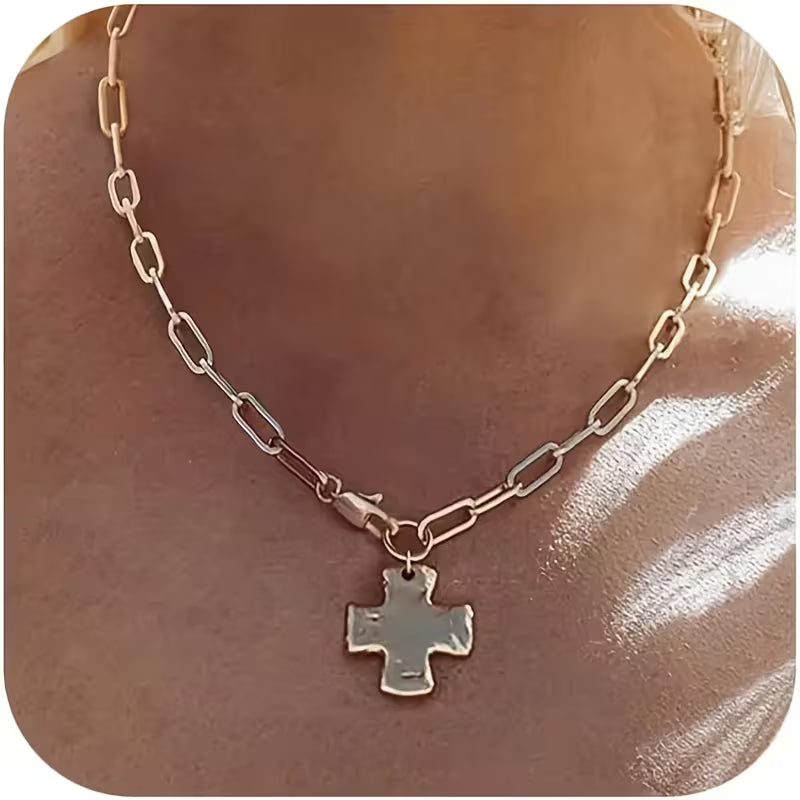 Thick Cross Pendant Necklace - Bold Chain, Everyday & Formal Jewelry, Minimalist Layering Necklace for, Durable Everyday & Special Occasion Necklace - Elegant Gift Idea