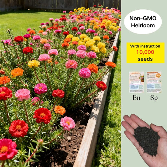 10,000 Portulaca Seeds - Double-flowered Moss Rose Annual Perennial Flower Seeds for Planting Outdoors Non GMO Mixed Colors Large Blooms Attract Pollinators Easy to Grow All Seasons-tss