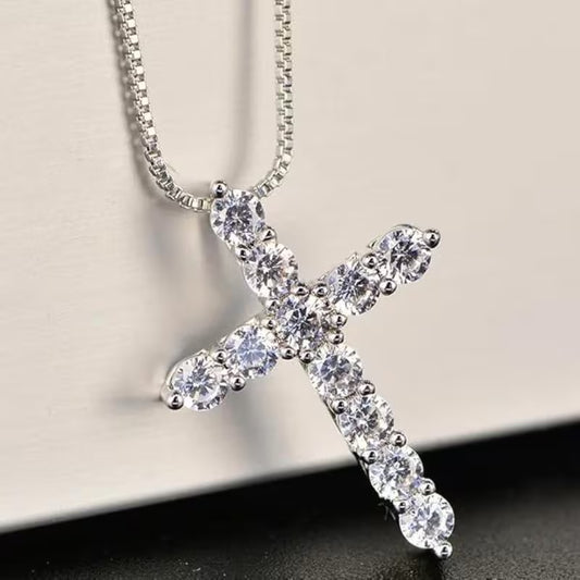 11ct Moissanite 925 Silver Cross Necklace, 3.2g Silver Weight, Gift For Her, Elegant Accessory, Luxury Cross Necklace, Elegant Design, Durable Jewelry, Fine Craftsmanship, Moissanite Jewelry, Gemstone Necklace, Gift Shoppers, Jewelry Lovers