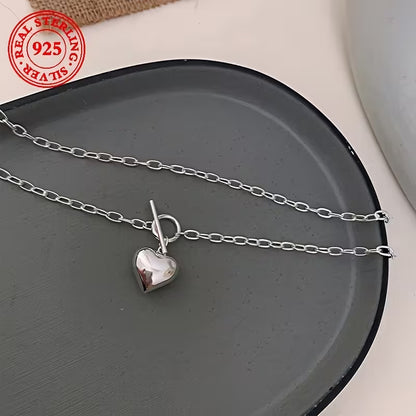 Two pieces-S925 Sterling Silvery - Heart pendant Necklace - with vintage Hip Hop OT buckle - perfect everyday accessory and Mother's Day, birthday gift